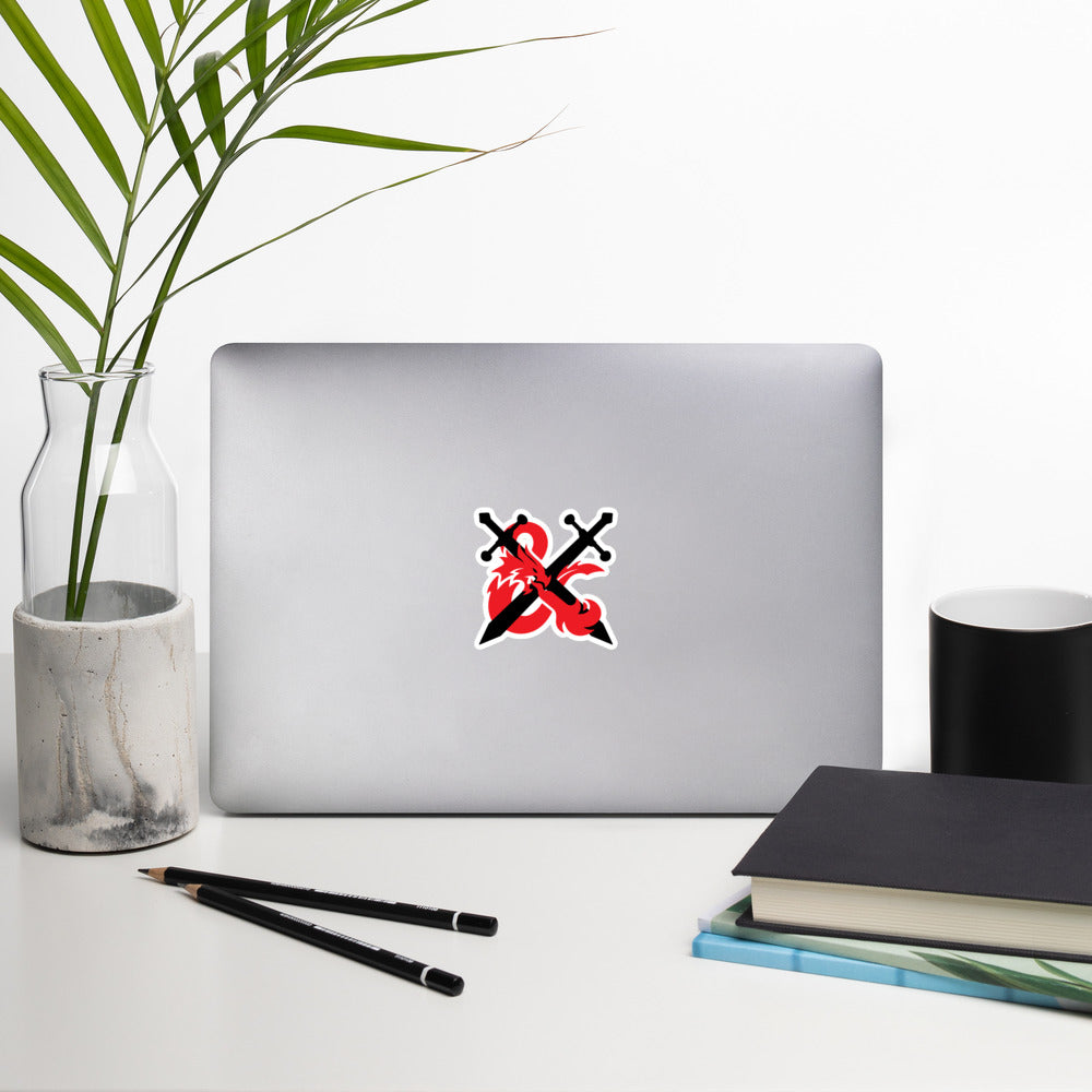 DnD Style Fiery Fantasy Red RPG Ampersand Logo with Swords Sticker