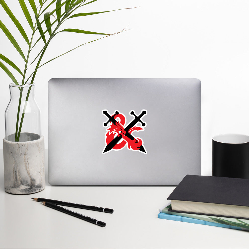 DnD Style Fiery Fantasy Red RPG Ampersand Logo with Swords Sticker