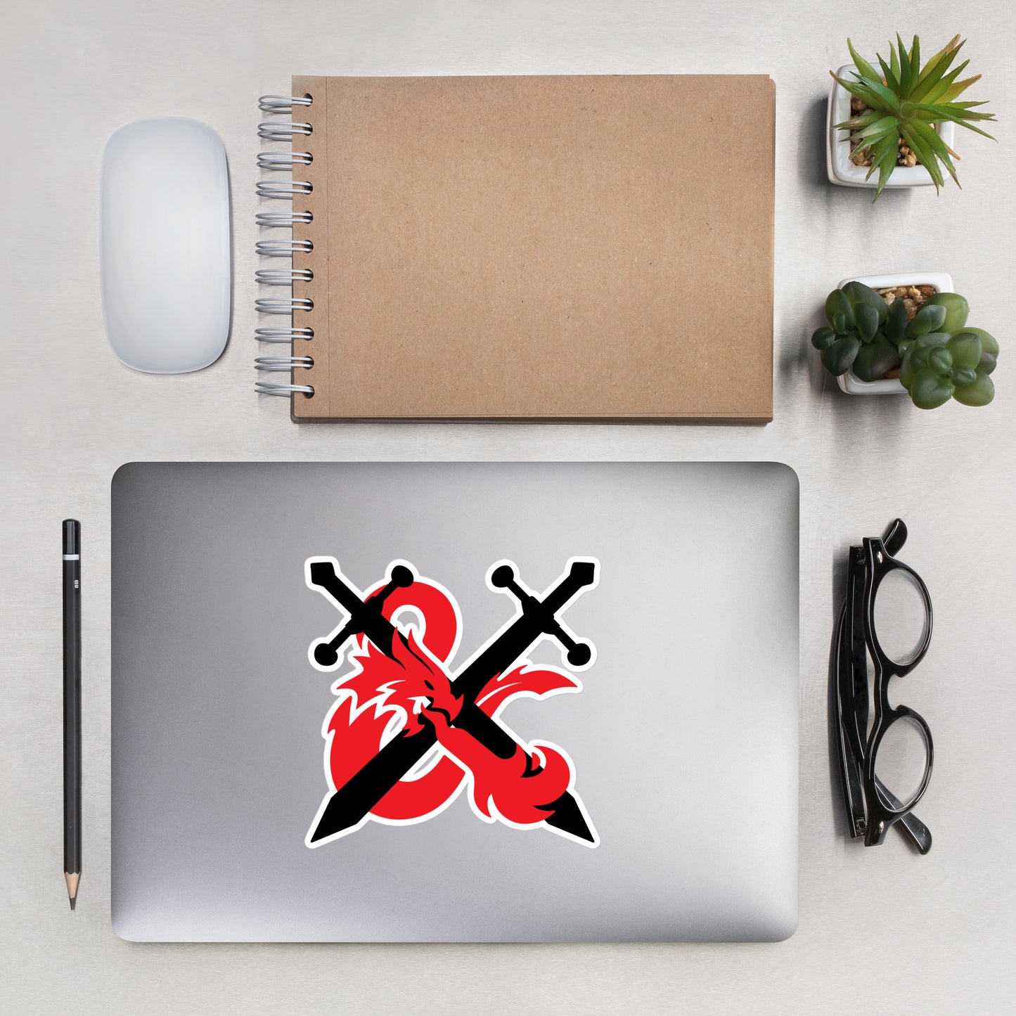 DnD Style Fiery Fantasy Red RPG Ampersand Logo with Swords Sticker