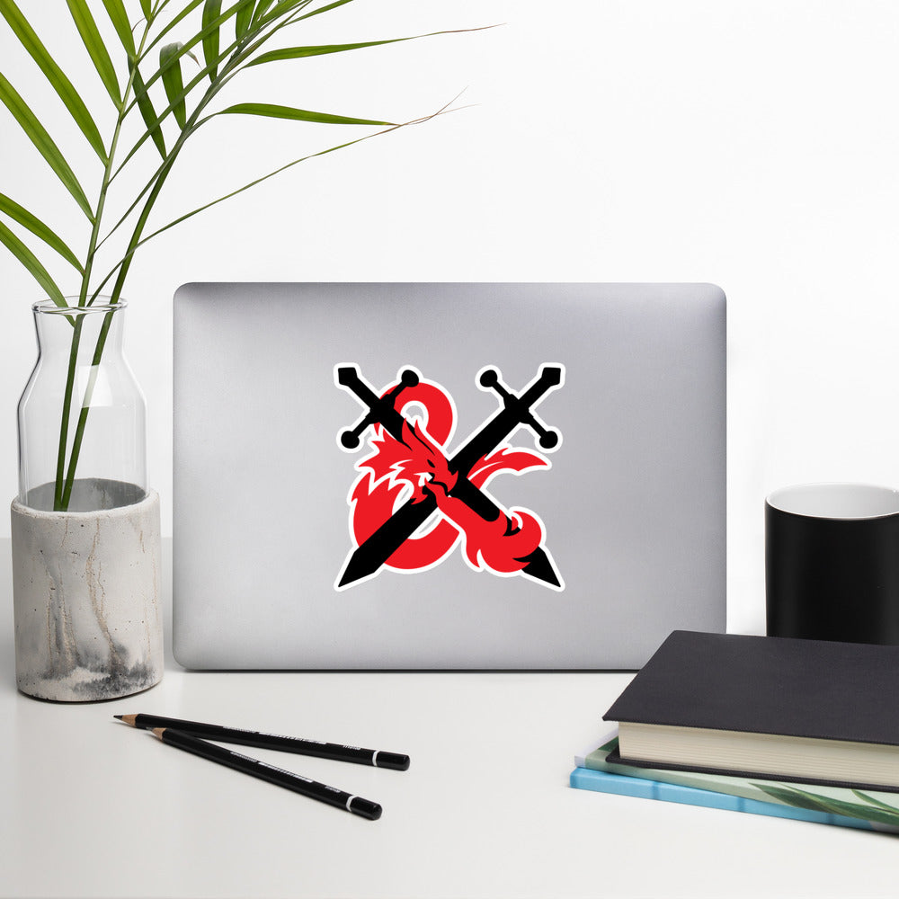 DnD Style Fiery Fantasy Red RPG Ampersand Logo with Swords Sticker